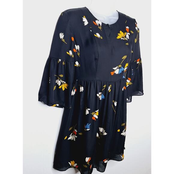 Joie Avari Silk Babydoll Dress XS Black Dark Floral Boho Romantic Mini Dainty - Picture 14 of 15